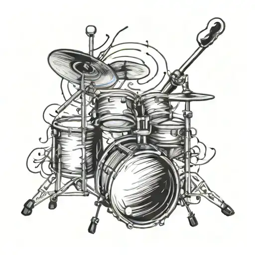 A tattoo design combining a hockey stick and a drum set, symbolizing your passion for both sports and music tattoo design idea