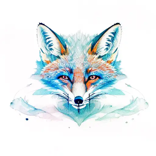 two beautiful colorful foxes with simple lines in watercolors technique tattoo design idea