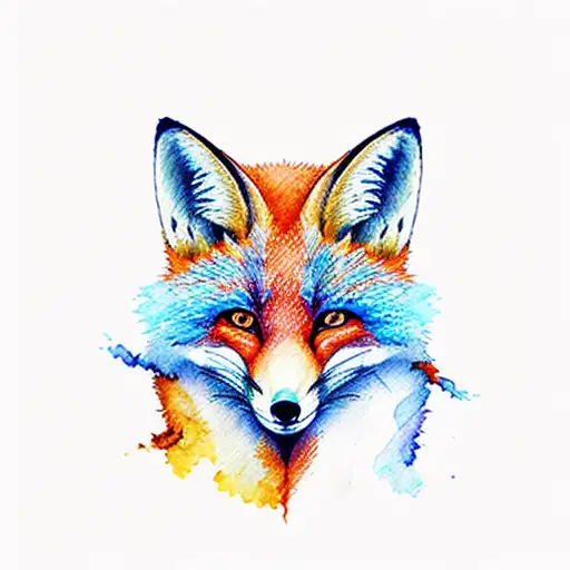 two beautiful colorful foxes with simple lines in watercolors technique tattoo design idea