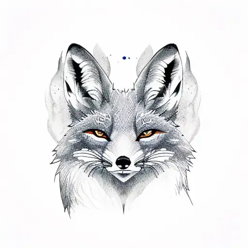 two cute foxes with simple line and watercolors tattoo design idea