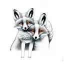 two cute foxes with simple line and watercolors tattoo design idea