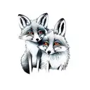two cute foxes with simple line and watercolors tattoo design idea