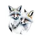 two cute foxes with simple line and watercolors tattoo design idea