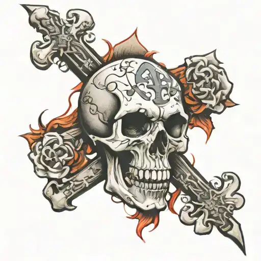 skulls and bones, christian cross, one percenter biker tattoo design idea