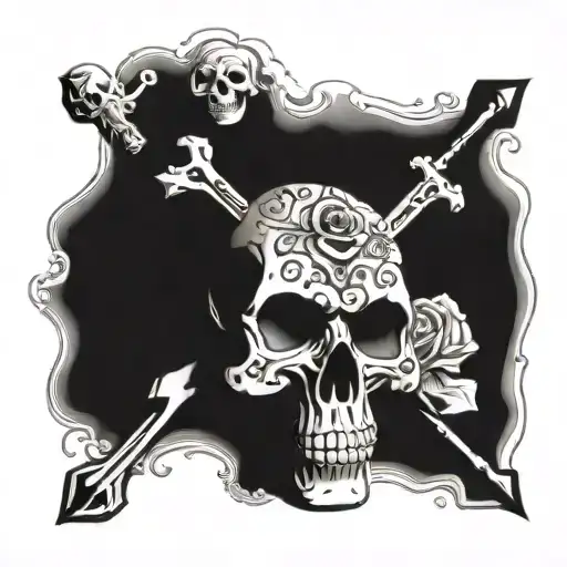 skulls and bones, one percenter biker, christian cross with flowers tattoo design idea