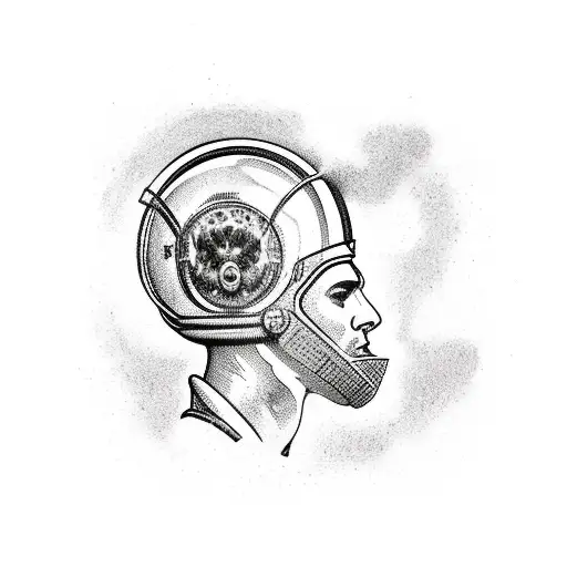 gladiator with astronaut helmet and helenistical astronaut suit exposes body tattoo design idea