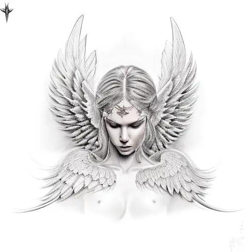 Wing, angel, warrior, woman tattoo design idea