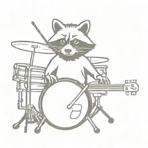 Raccoon with drum set tattoo design idea