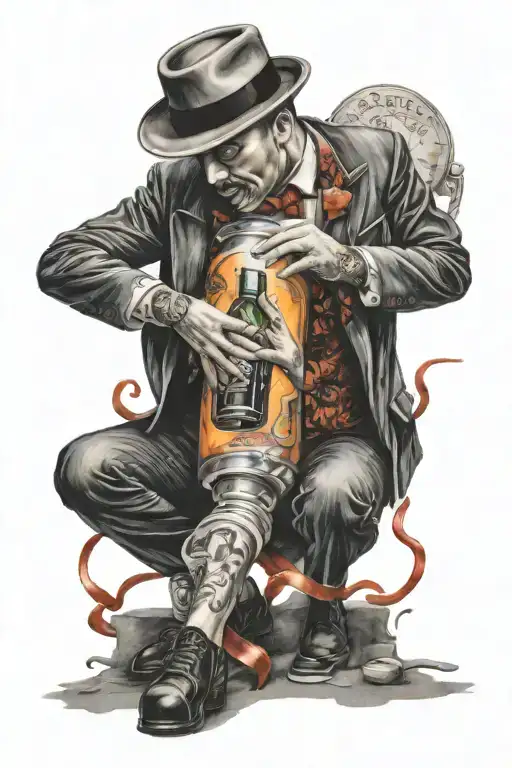 tango dancer with bottle and some mentioning to traveling the world tattoo design idea
