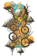 bike ride and montain and travelling and nature and tech tattoo design idea