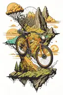 bike ride and montain and travelling and nature and tech tattoo design idea