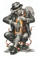 tango dancer with bottle and some mentioning to traveling the world tattoo design idea