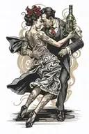 tango dancer with bottle and some mentioning to traveling the world tattoo design idea