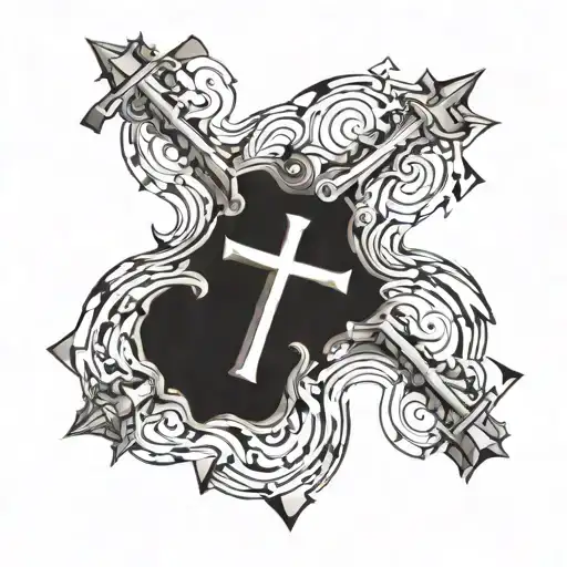 three crosses on elbow spiraling polygons tattoo design idea