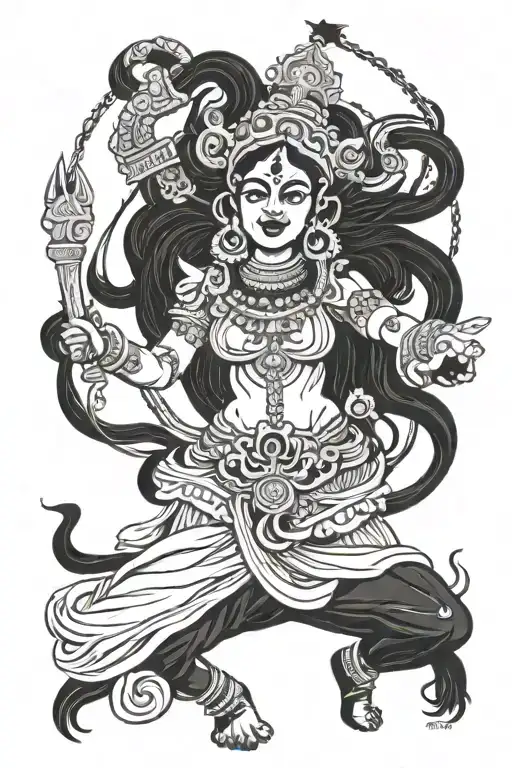 Goddess Kali is angry, dancing tattoo design idea