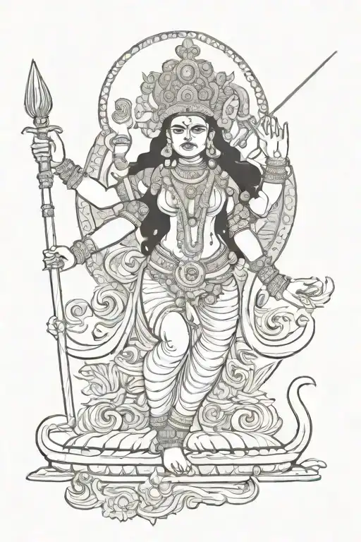 Goddess Kali is angry, in full growth with her mouth open tattoo design idea