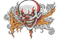 one evil clown head on fire tattoo design idea