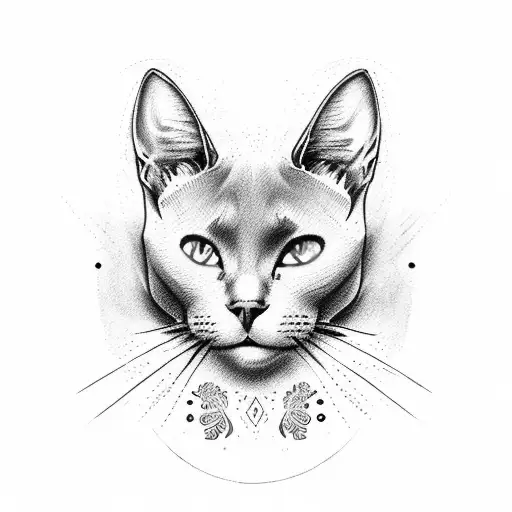 russian blue cat wearing cap tattoo design idea