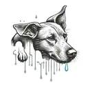 A tattoo design featuring a Labrador retriever playing in the rain with a freshener campaign theme, in dotwork style tattoo design idea