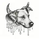 A tattoo design featuring a Labrador retriever playing in the rain with a freshener campaign theme, in dotwork style tattoo design idea