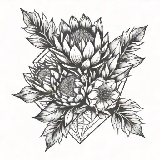 protea and barbell  tattoo design idea