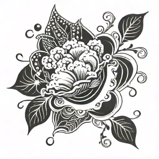 oyster shell and pearl with flowers tattoo design idea