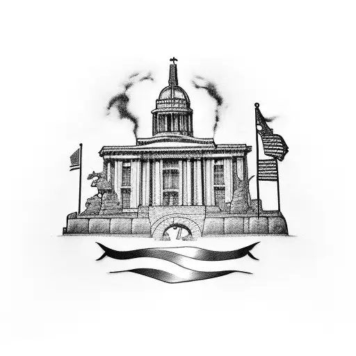 A silhouette of Atascadero's iconic landmarks with a patriotic twist tattoo design idea