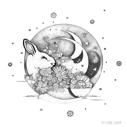 floral moon and sun bunny grunge  tattoo design idea