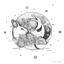 floral moon and sun bunny grunge  tattoo design idea