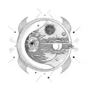 floral moon and sun bunny grunge  tattoo design idea