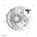 floral moon and sun bunny grunge  tattoo design idea