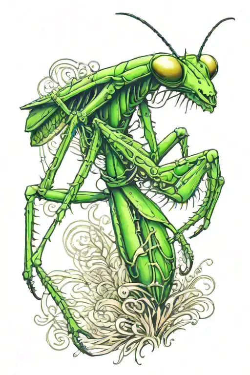 green praying mantis standing slightly sideways tattoo design idea