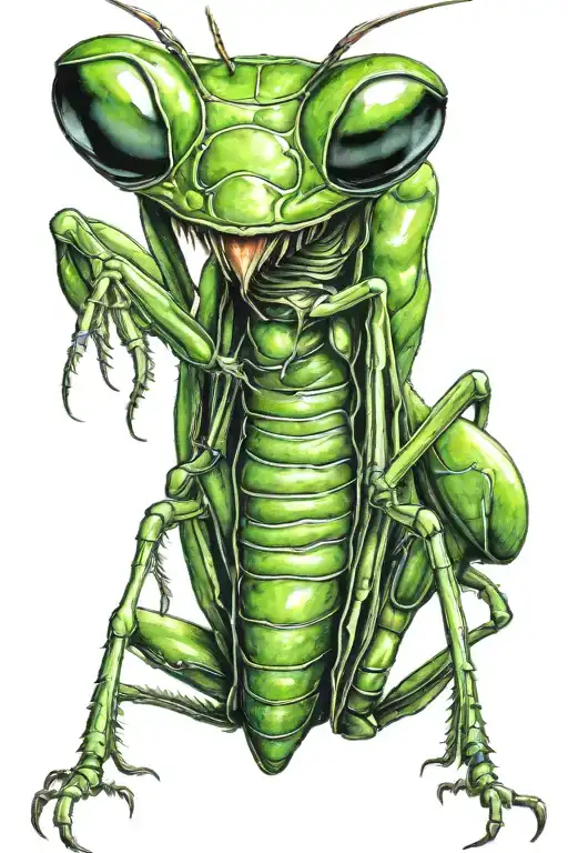 green praying mantis standing slightly sideways tattoo design idea