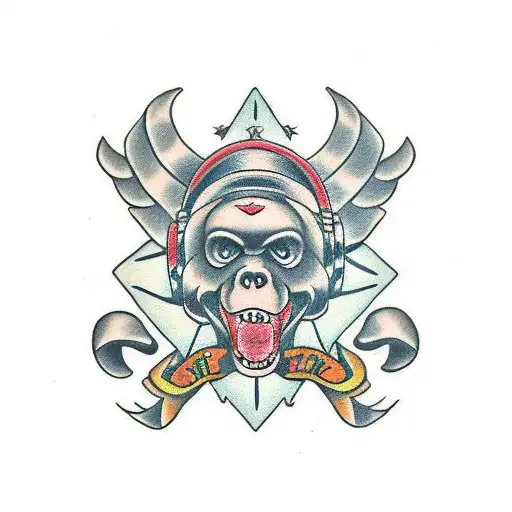 rock and roll monkey tattoo design idea