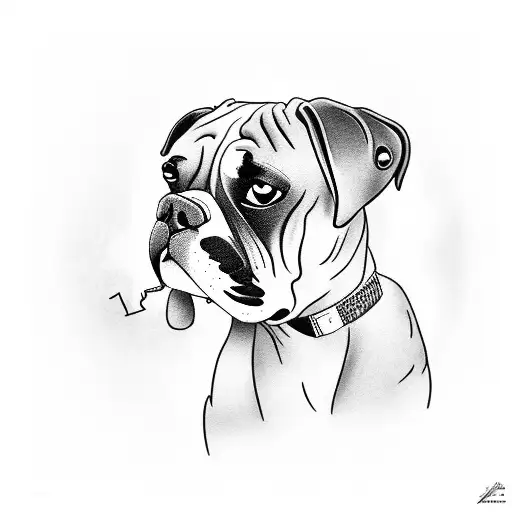 A boxer smoking a joint in a blackwork style tattoo design idea