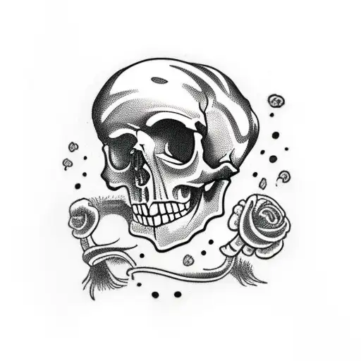 skull with mushrooms growing out of it tattoo design idea