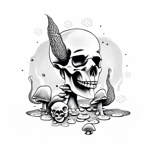 skull with mushrooms growing out of it tattoo design idea