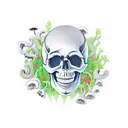 skull overgrown with mushrooms tattoo design idea
