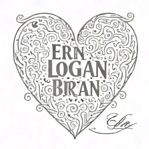 The names Erin, Logan, and Brianne in the shape of a heart tattoo design idea