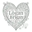The names Erin, Logan, and Brianne in the shape of a heart tattoo design idea