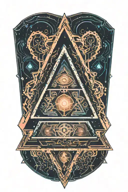 nebula inside of a triangle that is made of melted copper.  tattoo design idea