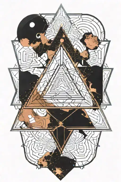 nebula inside of a triangle that is made of melted copper.  tattoo design idea