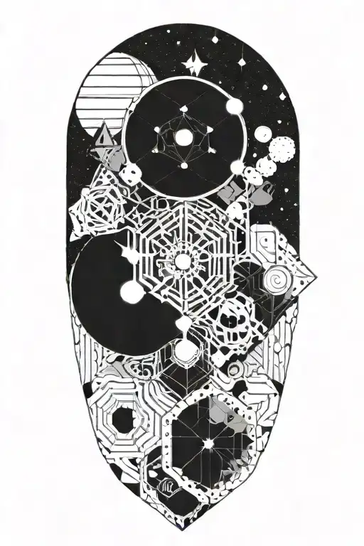 Sacred geometry, planets stars and nebulas tattoo design idea