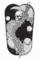 Sword wrapped in planets tattoo design idea