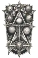 Planets orbiting a sword within a single triangle shape tattoo design idea