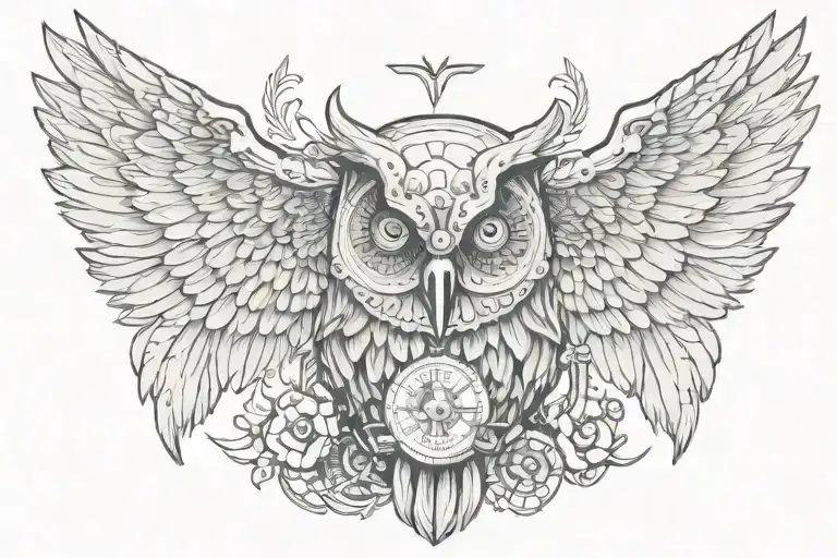 steam punk owl wings with skull wearing tattoo design idea