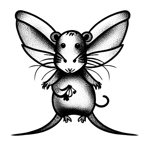 cute rat with wings tattoo design idea