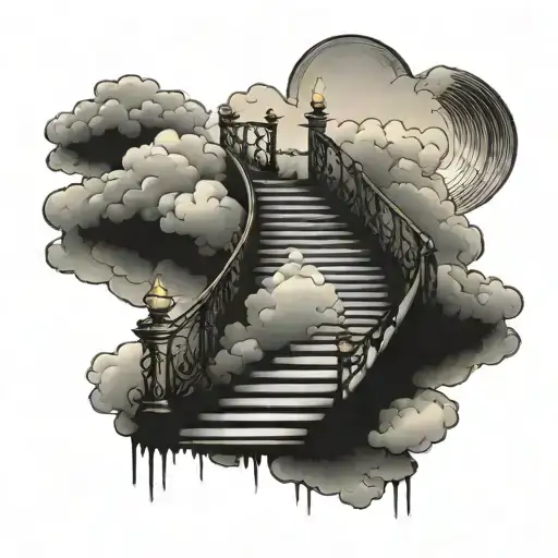 clouds and stairway leading to heaven tattoo design idea