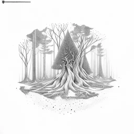forest with a man crying  tattoo design idea