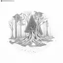 forest with a man crying  tattoo design idea